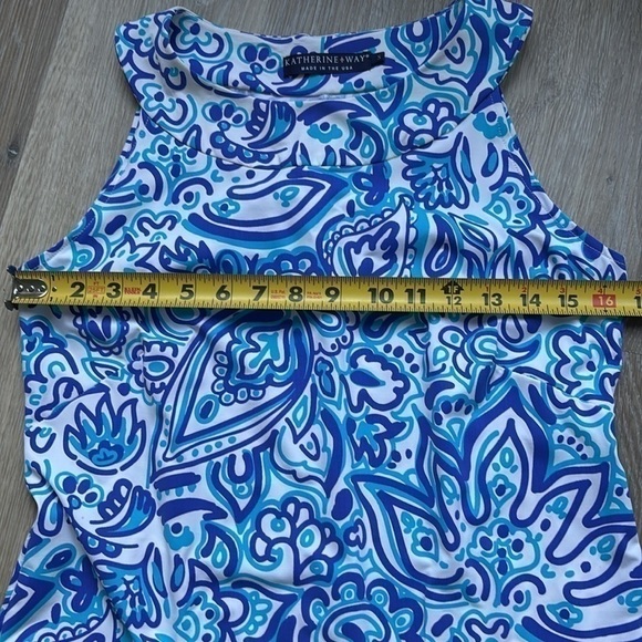Katherine Way maxi sleeveless dress size small blue and
 White design - Picture 9 of 9
